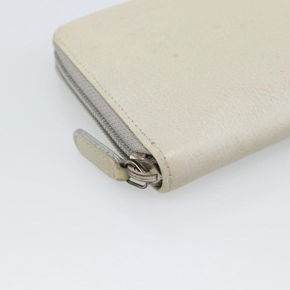 CHANEL Long Wallet Leather Ivory Silver CC Auth bs36634