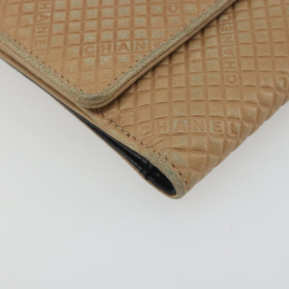 CHANEL Choco Bar line Wallet Leather Beige CC Auth bs36636
