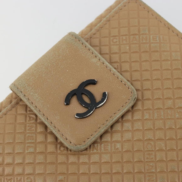CHANEL Choco Bar line Wallet Leather Beige CC Auth bs36636