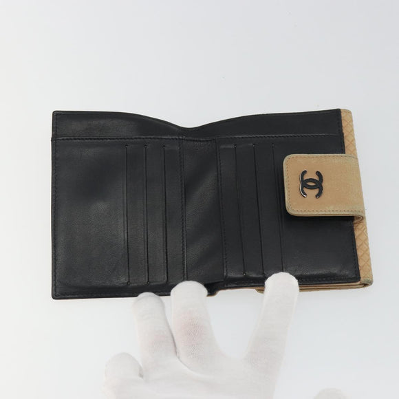 CHANEL Choco Bar line Wallet Leather Beige CC Auth bs36636