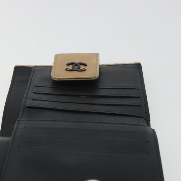 CHANEL Choco Bar line Wallet Leather Beige CC Auth bs36636