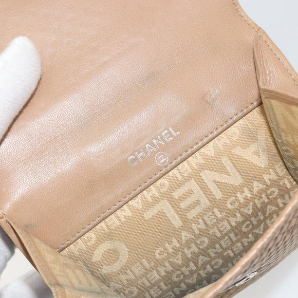 CHANEL Choco Bar line Wallet Leather Beige CC Auth bs36636