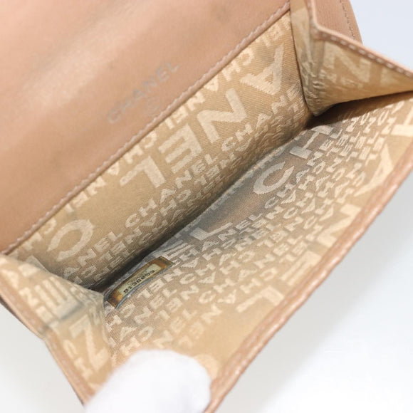 CHANEL Choco Bar line Wallet Leather Beige CC Auth bs36636