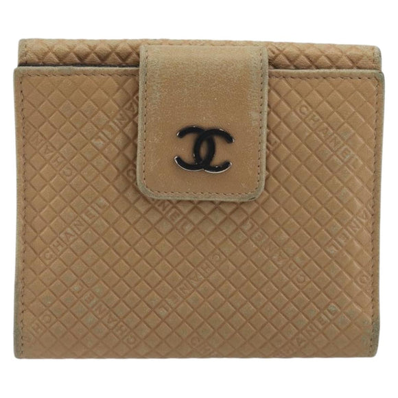 CHANEL Choco Bar line Wallet Leather Beige CC Auth bs36636