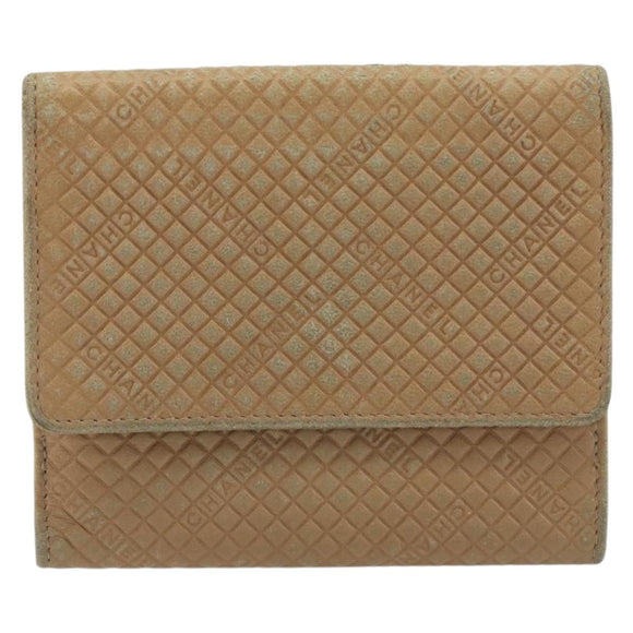 CHANEL Choco Bar line Wallet Leather Beige CC Auth bs36636