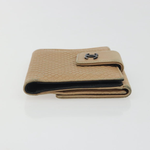 CHANEL Choco Bar line Wallet Leather Beige CC Auth bs36636