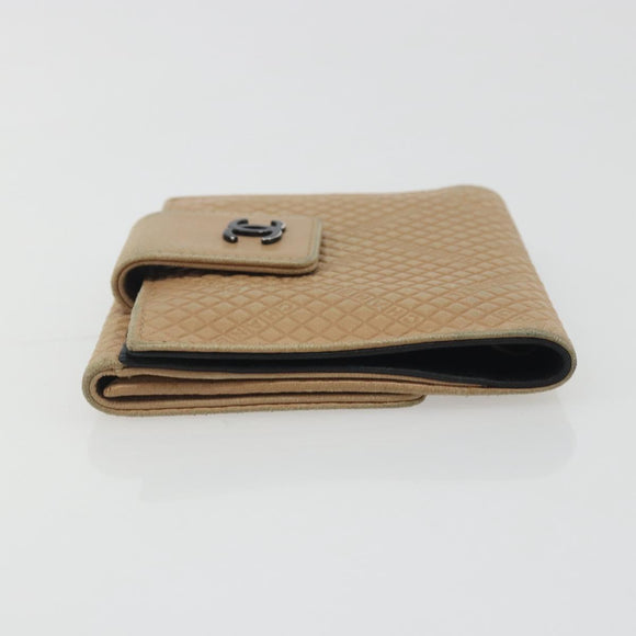 CHANEL Choco Bar line Wallet Leather Beige CC Auth bs36636