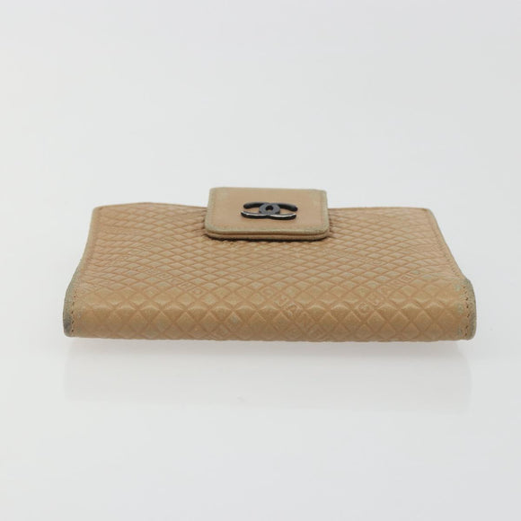 CHANEL Choco Bar line Wallet Leather Beige CC Auth bs36636