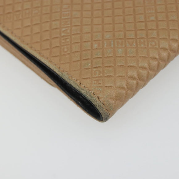 CHANEL Choco Bar line Wallet Leather Beige CC Auth bs36636
