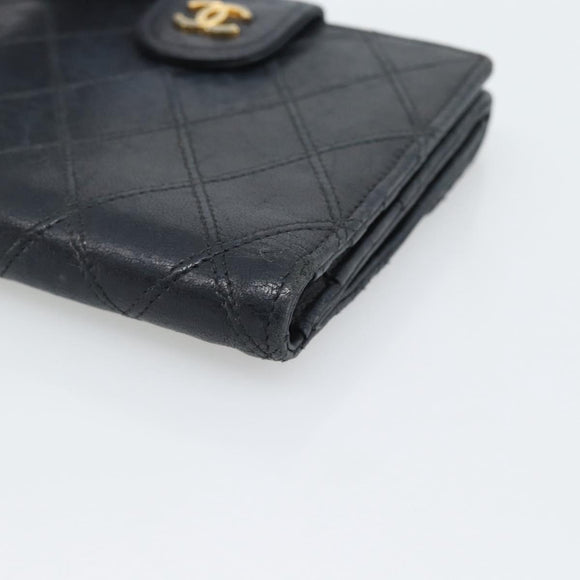 CHANEL Bicolore Bifold Wallet Lamb Skin Black CC Auth bs36637