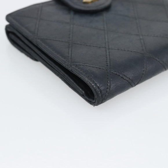CHANEL Bicolore Bifold Wallet Lamb Skin Black CC Auth bs36637