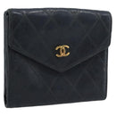 CHANEL Bicolore Bifold Wallet Lamb Skin Black CC Auth bs36637-1