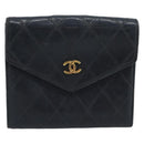 CHANEL Bicolore Bifold Wallet Lamb Skin Black CC Auth bs36637-2