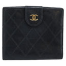 CHANEL Bicolore Bifold Wallet Lamb Skin Black CC Auth bs36637-2