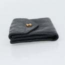 CHANEL Bicolore Bifold Wallet Lamb Skin Black CC Auth bs36637-3