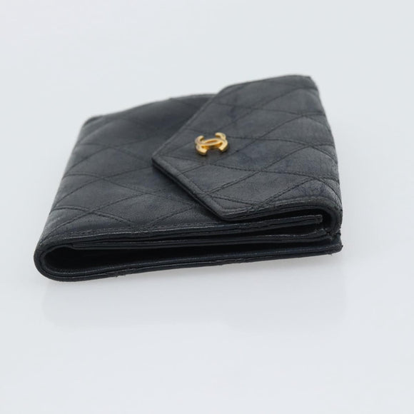 CHANEL Bicolore Bifold Wallet Lamb Skin Black CC Auth bs36637