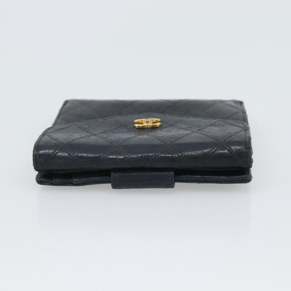 CHANEL Bicolore Bifold Wallet Lamb Skin Black CC Auth bs36637