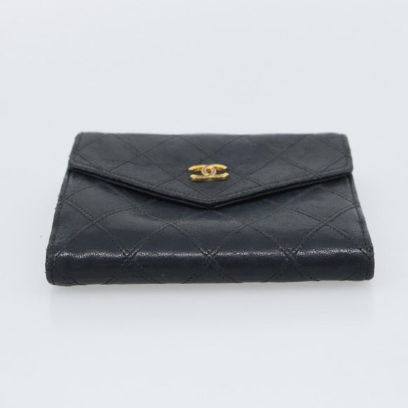 CHANEL Bicolore Bifold Wallet Lamb Skin Black CC Auth bs36637