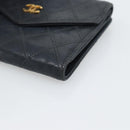 CHANEL Bicolore Bifold Wallet Lamb Skin Black CC Auth bs36637-7