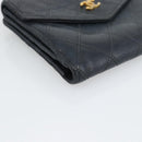CHANEL Bicolore Bifold Wallet Lamb Skin Black CC Auth bs36637-14