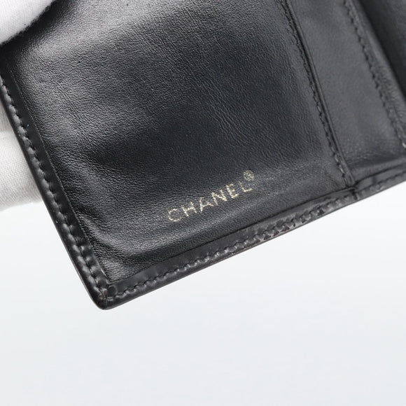 CHANEL Long Wallet Patent leather Black Gold CC Auth bs36639
