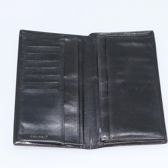 CHANEL Long Wallet Patent leather Black Gold CC Auth bs36639