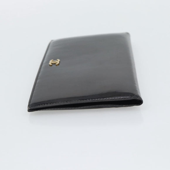CHANEL Long Wallet Patent leather Black Gold CC Auth bs36639