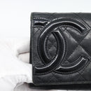 CHANEL Matelasse Cambon Line Wallet Leather Black Silver CC Auth bs36640-12