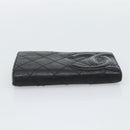 CHANEL Matelasse Cambon Line Wallet Leather Black Silver CC Auth bs36640-6