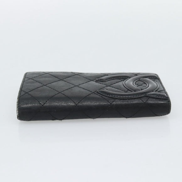 CHANEL Matelasse Cambon Line Wallet Leather Black Silver CC Auth bs36640