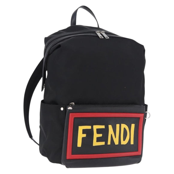 FENDI Backpack Nylon Black Silver Auth bs36641V