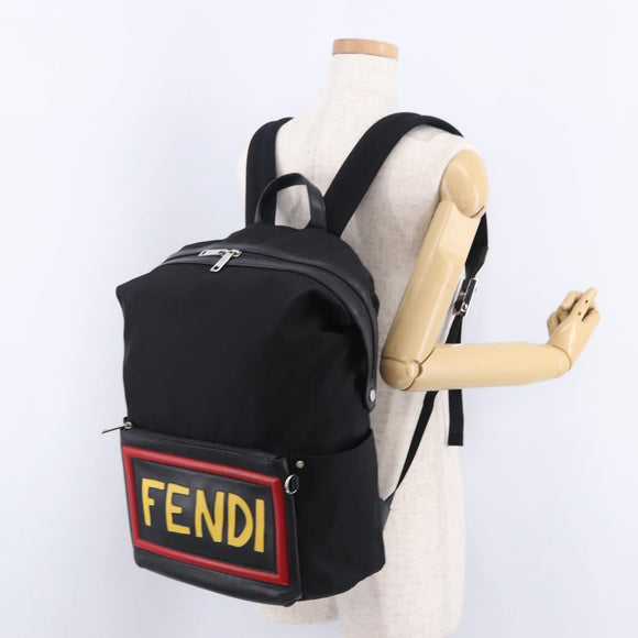 FENDI Backpack Nylon Black Silver Auth bs36641V