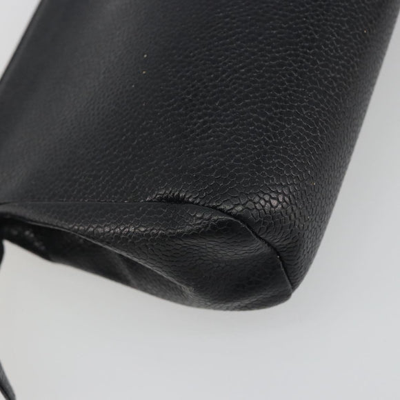 CHANEL COCO Mark Pouch Caviar Skin Black Gold CC Auth bs36652