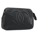 CHANEL COCO Mark Pouch Caviar Skin Black Gold CC Auth bs36652-1