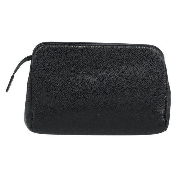 CHANEL COCO Mark Pouch Caviar Skin Black Gold CC Auth bs36652