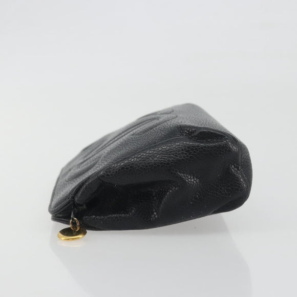 CHANEL COCO Mark Pouch Caviar Skin Black Gold CC Auth bs36652