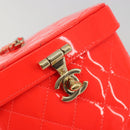 CHANEL Matelasse Vanity Hand Bag Patent leather Orange Gold CC Auth bs36656SAM-20
