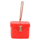 CHANEL Matelasse Vanity Hand Bag Patent leather Orange Gold CC Auth bs36656SAM-13