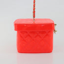 CHANEL Matelasse Vanity Hand Bag Patent leather Orange Gold CC Auth bs36656SAM-4