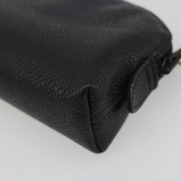 CHANEL COCO Mark Pouch Caviar Skin Black Silver CC Auth bs36657