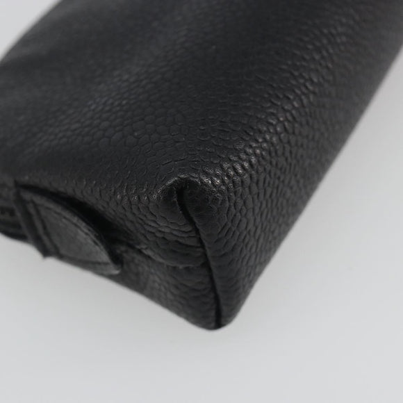 CHANEL COCO Mark Pouch Caviar Skin Black Silver CC Auth bs36657