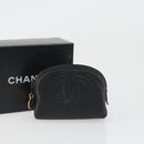 CHANEL COCO Mark Pouch Caviar Skin Black Silver CC Auth bs36657-12