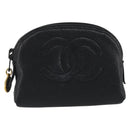 CHANEL COCO Mark Pouch Caviar Skin Black Silver CC Auth bs36657-13