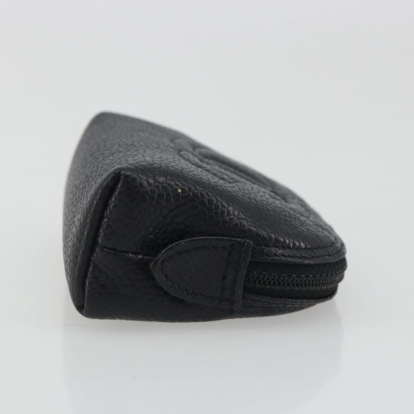 CHANEL COCO Mark Pouch Caviar Skin Black Silver CC Auth bs36657