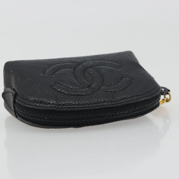 CHANEL COCO Mark Pouch Caviar Skin Black Silver CC Auth bs36657
