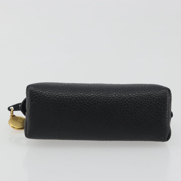 CHANEL COCO Mark Pouch Caviar Skin Black Silver CC Auth bs36657