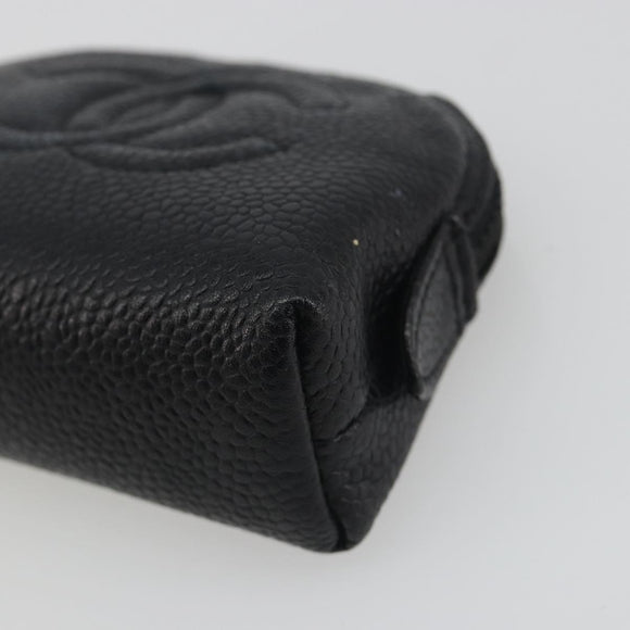 CHANEL COCO Mark Pouch Caviar Skin Black Silver CC Auth bs36657