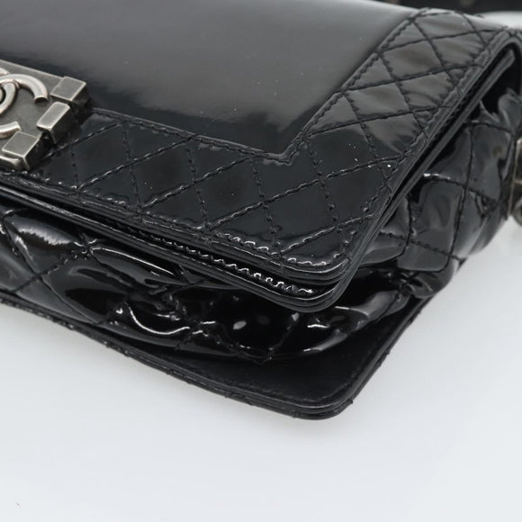 CHANEL Matelasse Boy Chanel Chain Bag Patent leather Black CC Auth bs36658A