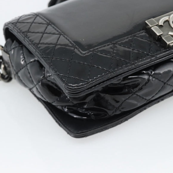 CHANEL Matelasse Boy Chanel Chain Bag Patent leather Black CC Auth bs36658A