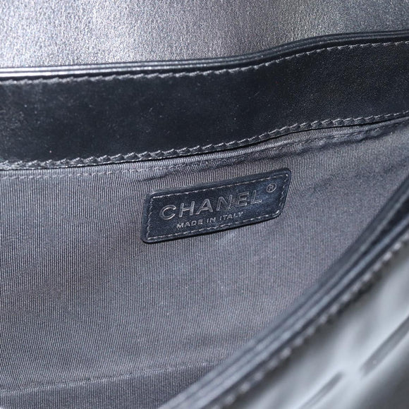 CHANEL Matelasse Boy Chanel Chain Bag Patent leather Black CC Auth bs36658A